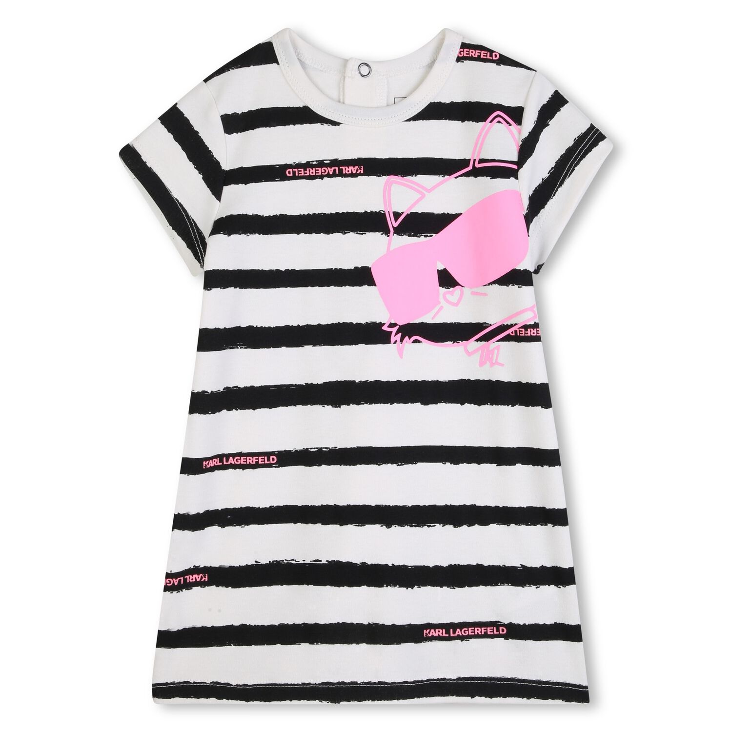 Younger Girls White & Black Striped Choupette Dress, 1, hi-res