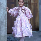 Girls Pink Floral Jacquard Dress, 1, hi-res