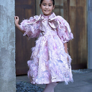 Girls Pink Floral Jacquard Dress