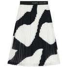 Girls Black & Ivory Zebra Pleated Skirt, 1, hi-res