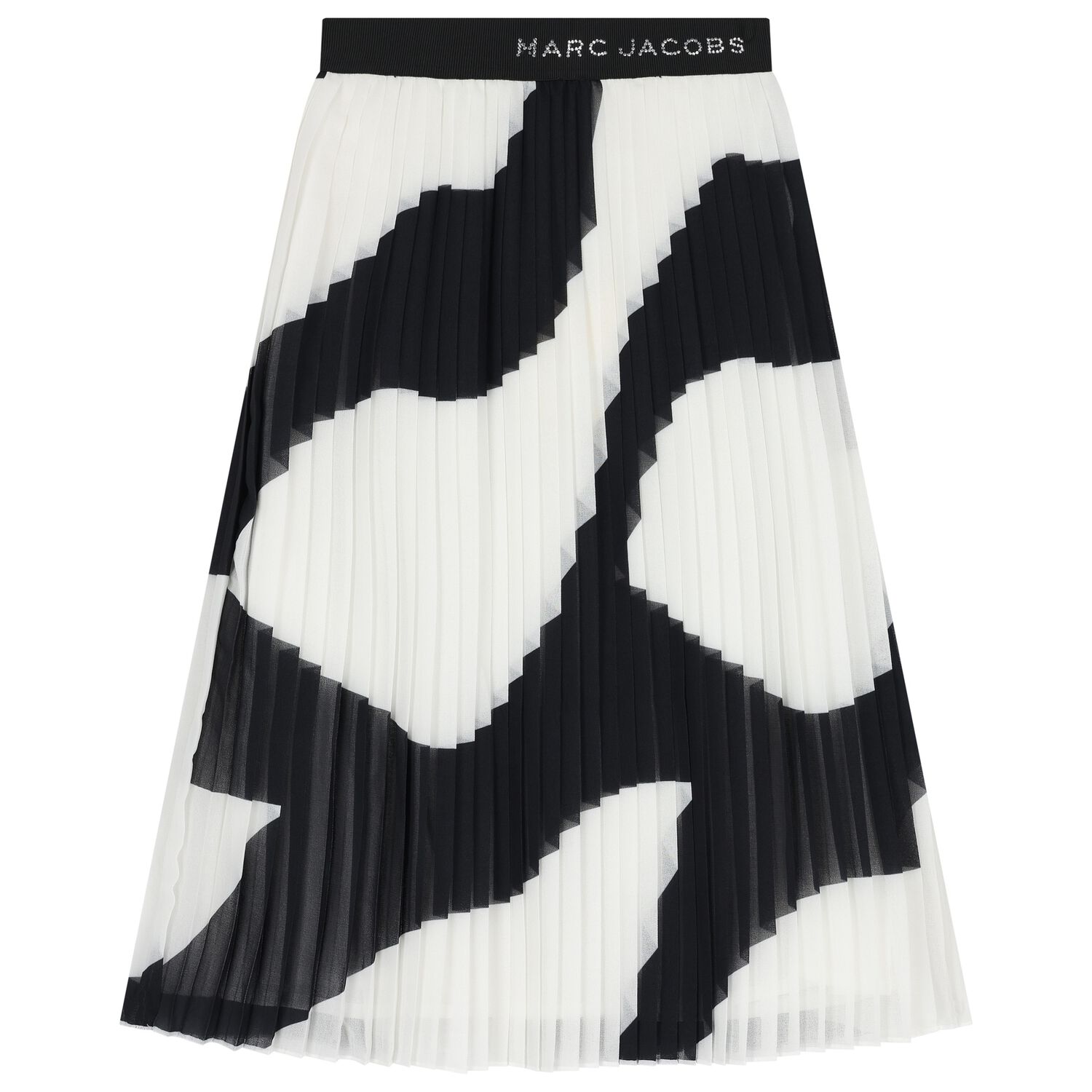 Girls Black & Ivory Zebra Pleated Skirt, 1, hi-res