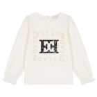 Girls Ivory Logo Long Sleeve Top, 1, hi-res