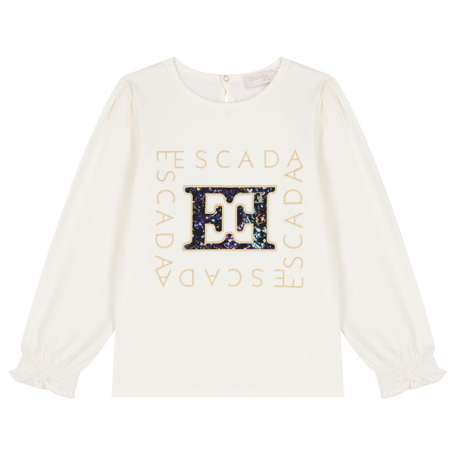 Girls Ivory Logo Long Sleeve Top, 1, hi-res