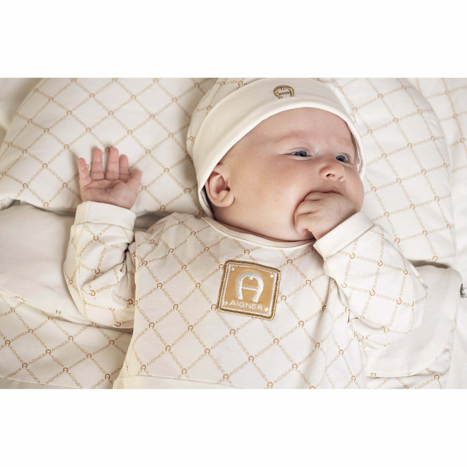 Ivory & Gold Logo Babygrow, 3, hi-res