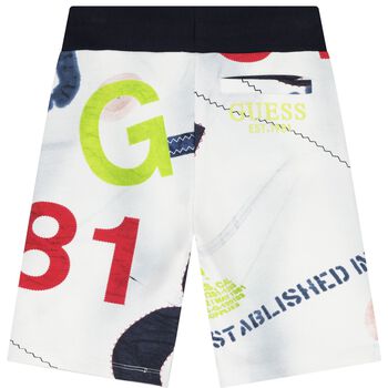 Boys White & Navy Blue Shorts