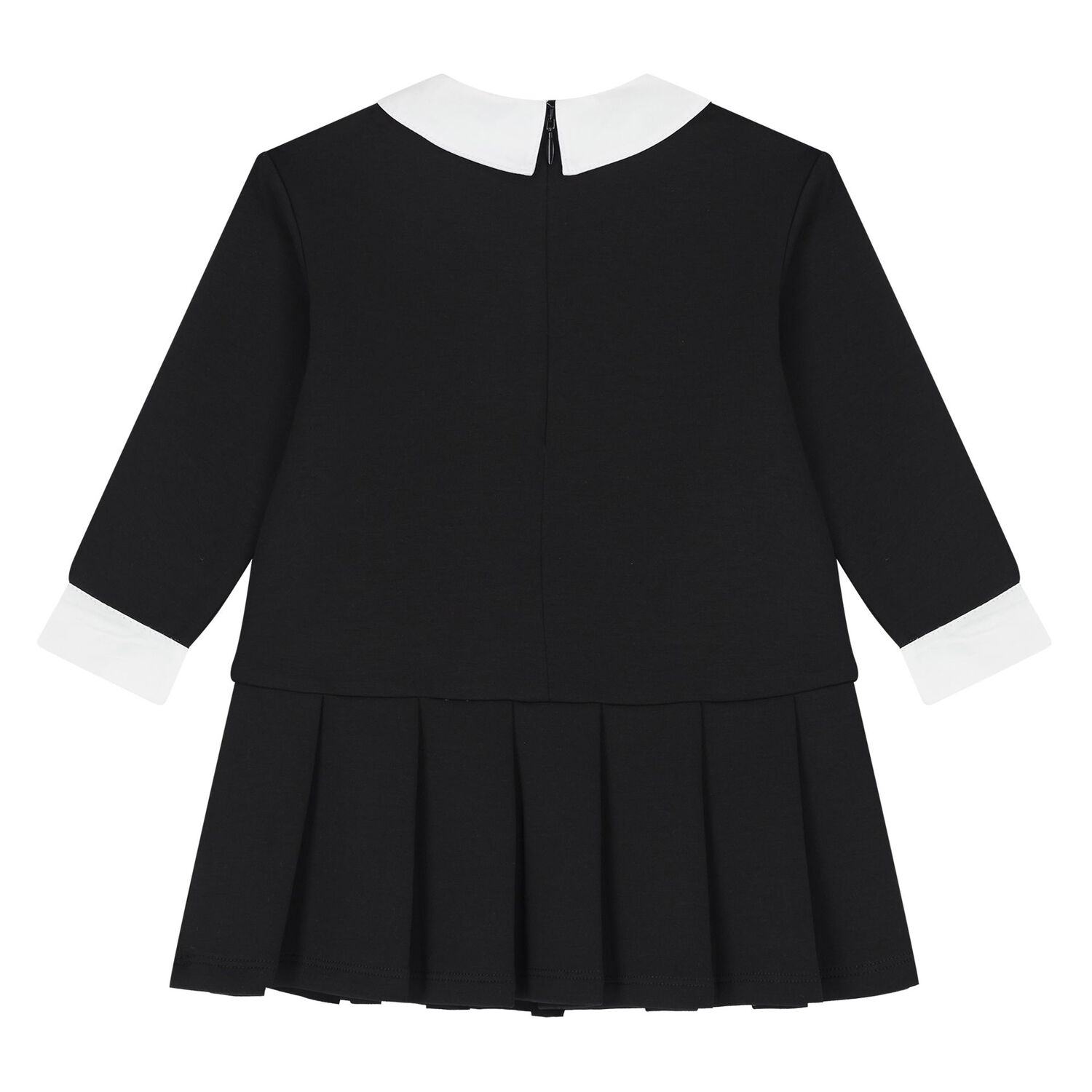 Younger Girls Black & White Logo Pleated Dress, 1, hi-res