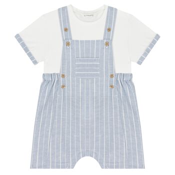 Mayoral Baby Boys Blue & White Dungaree Set, 2 Baby Boys Blue & White Dungaree Set