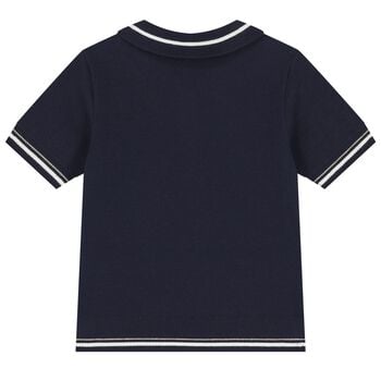 Girls Navy Blue Logo Knitted Polo Shirt