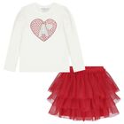 Girls White & Red Tulle Skirt Set, 1, hi-res