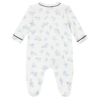 Baby Boys Ivory & Blue Logo Babygrow