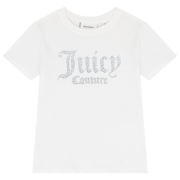 Girls White Crystal Embellished Diamant&eacute; Logo T-Shirt