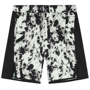 Boys Black & Ivory Logo Shorts