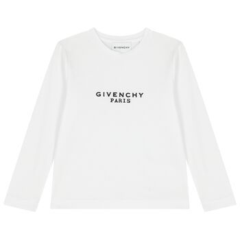 Girls White Logo Long Sleeve Top