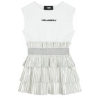 Girls Silver & White Logo Dress, 1, hi-res