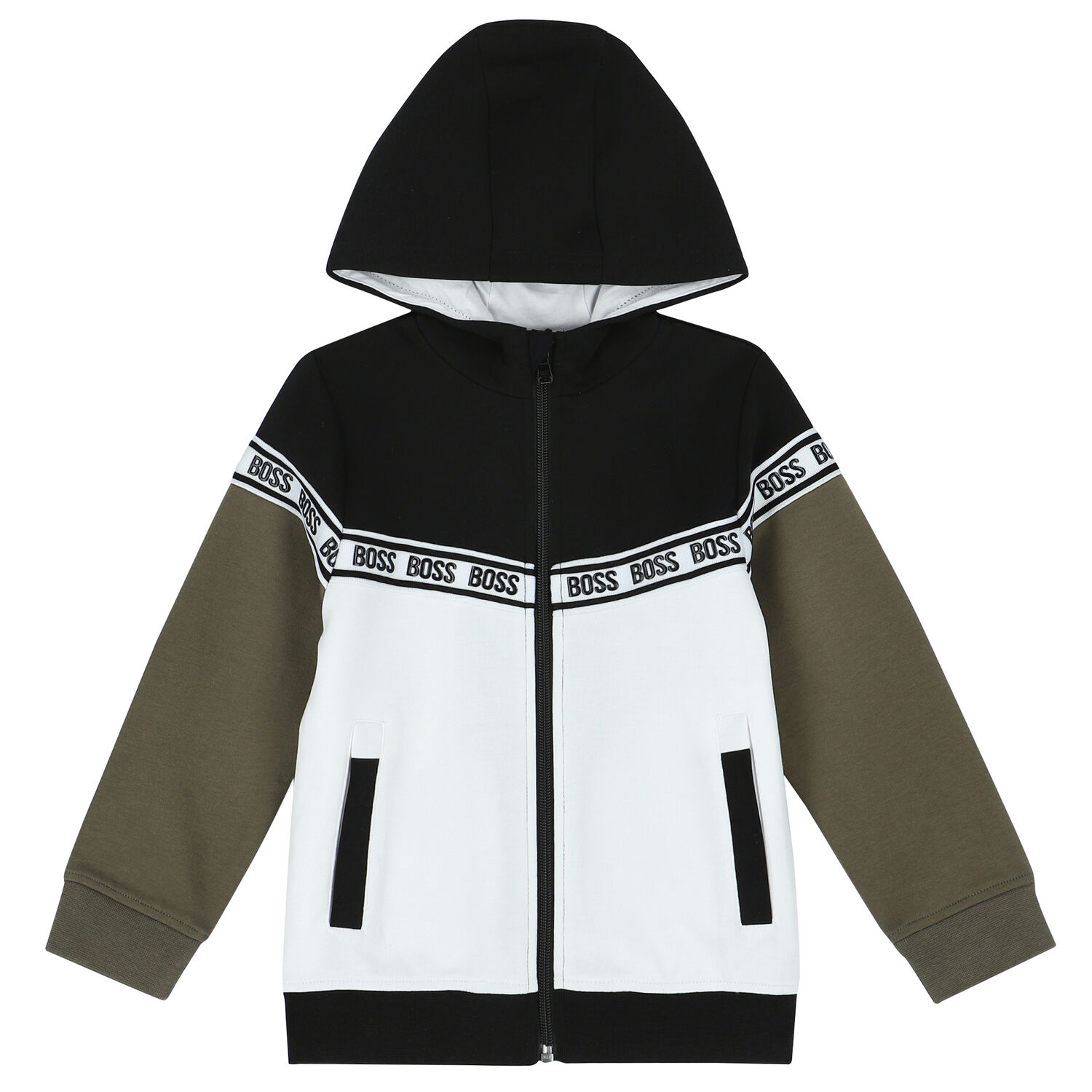 Boys Black White & Khaki Zip-Up Top, 1, hi-res image number null