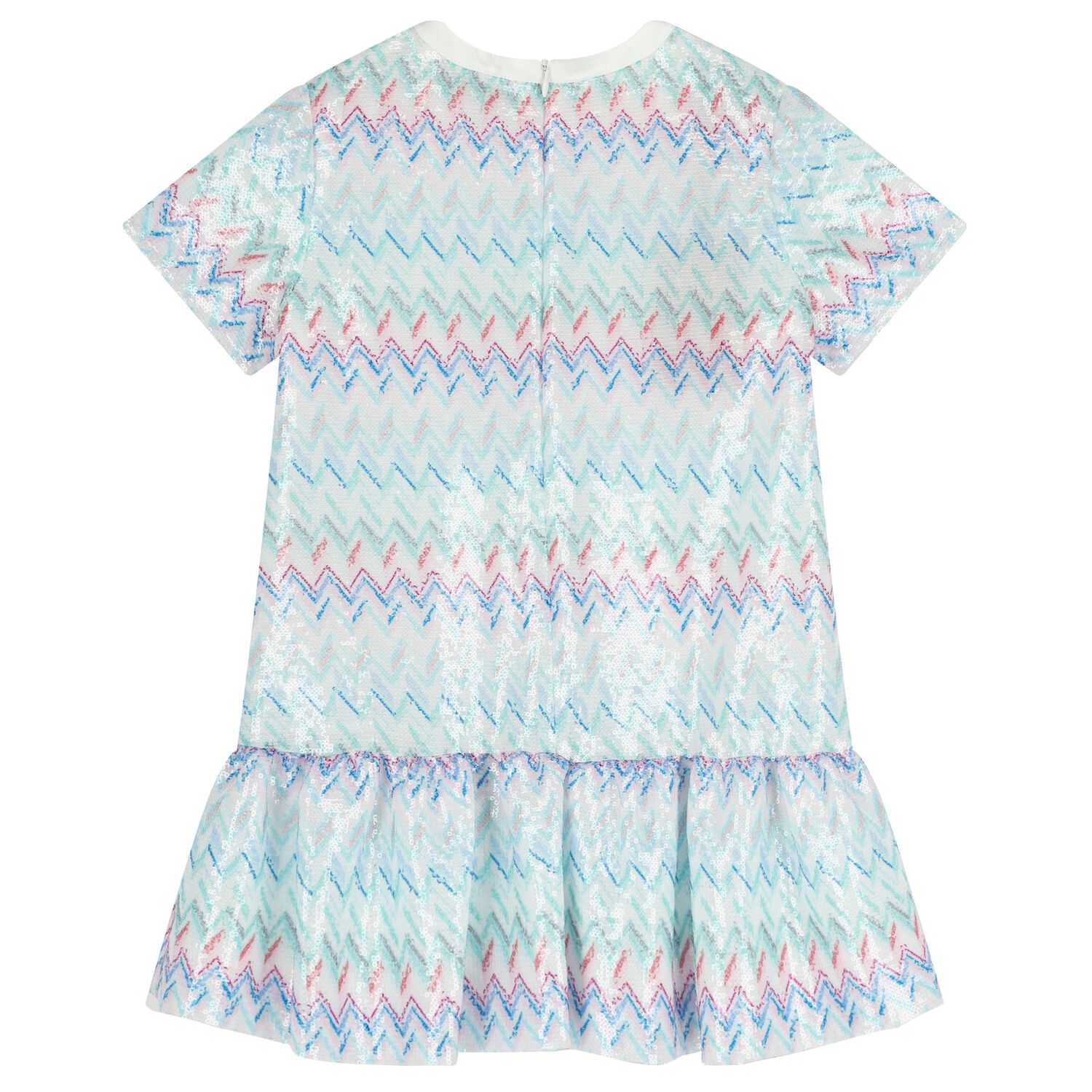 Girls White & Blue Zig Zag Embellished Sequin Dress, 2, hi-res