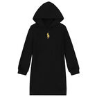 Girls Black Logo Hooded Dress, 1, hi-res
