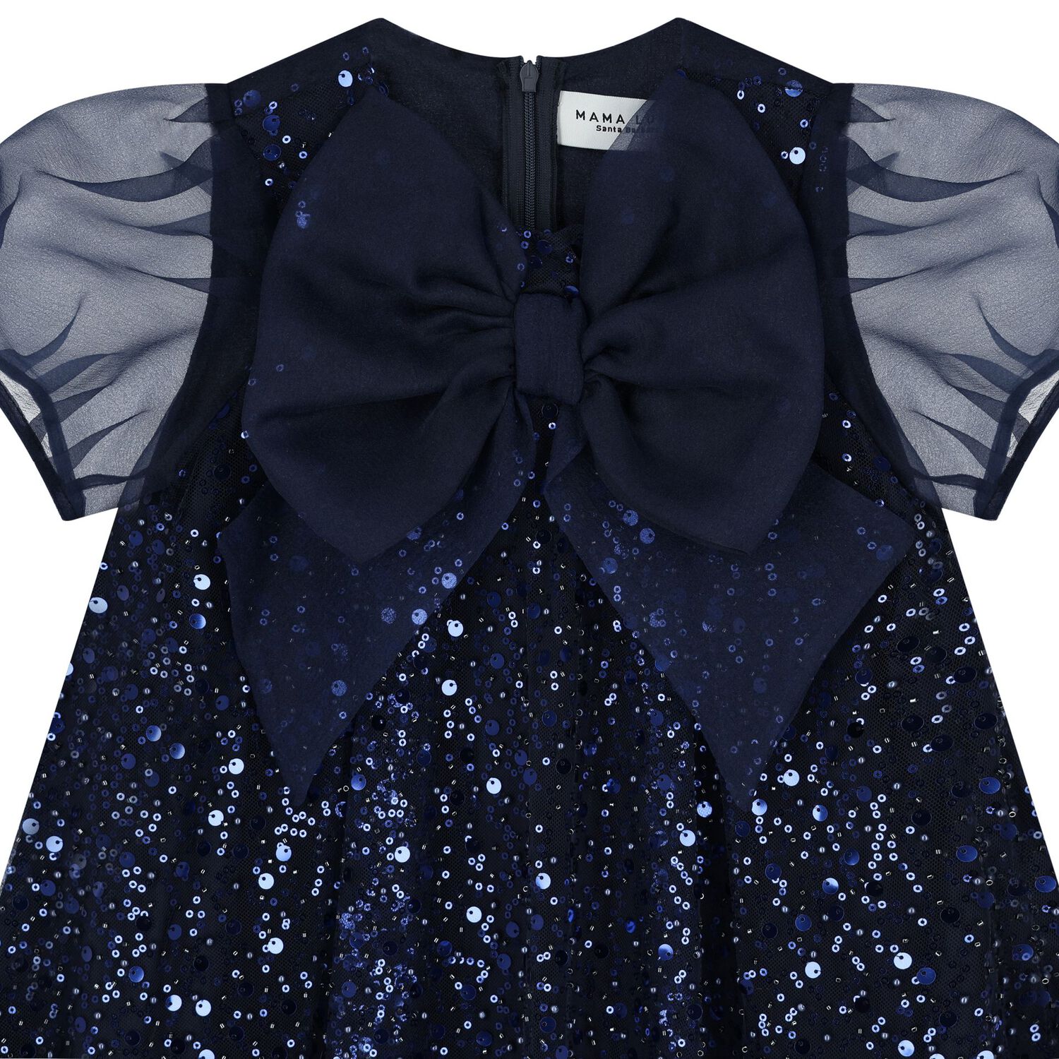 Girls Navy Blue Chiffon & Tulle Sequin Dress, 1, hi-res