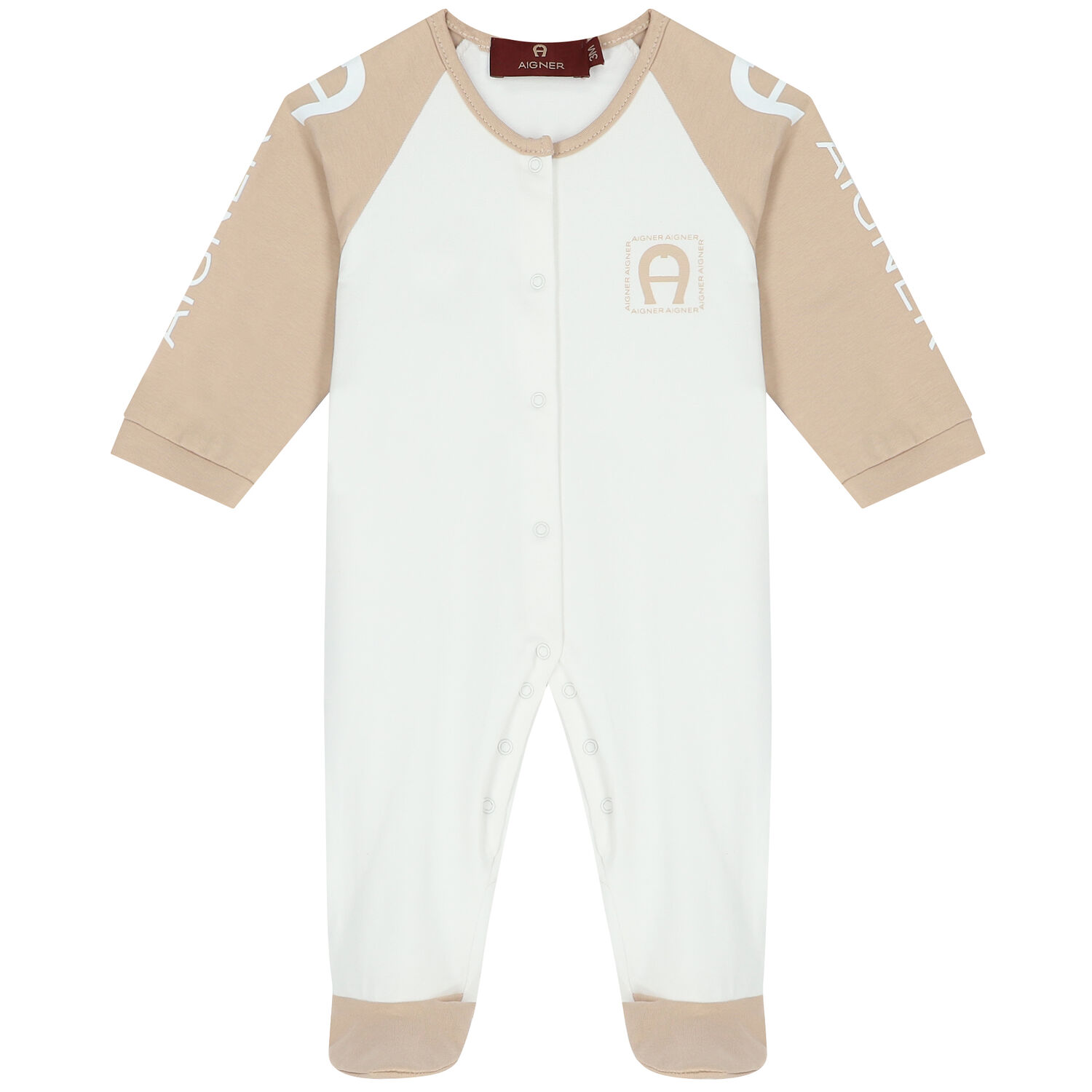 Baby Boys Beige & White Logo Babygrow Set, 1, hi-res