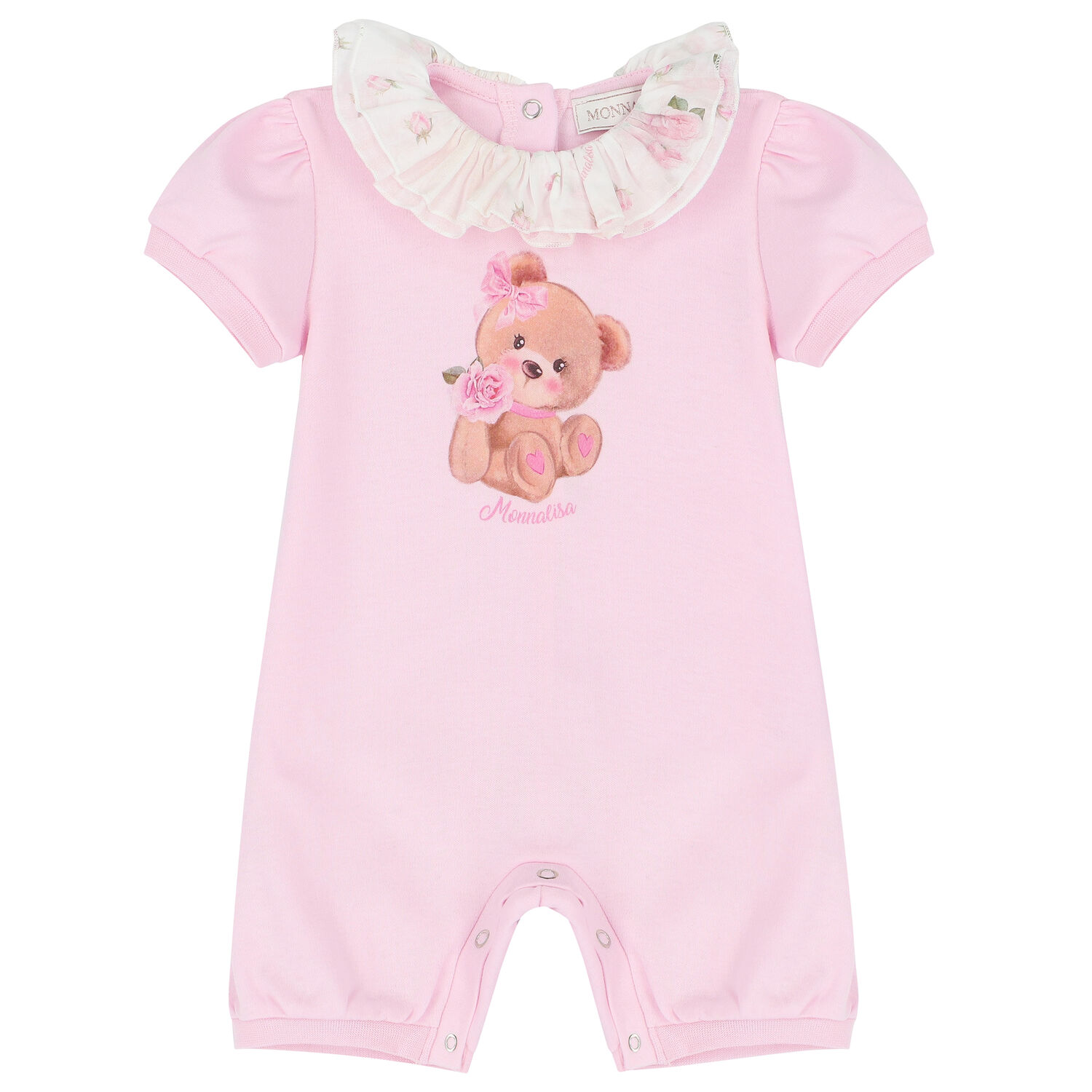 Baby Girls Pink Teddy Bear Romper, 1, hi-res