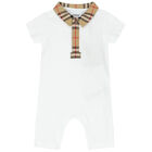 White & Checked Piqué Baby Romper, 1, hi-res