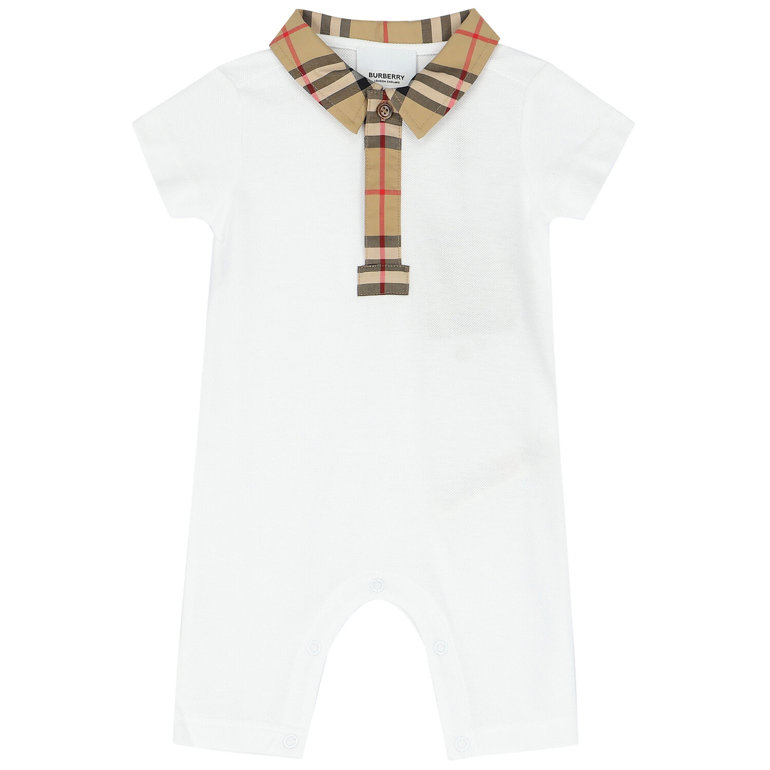 White & Checked Piqué Baby Romper, 1, hi-res image number null