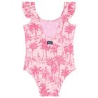 Girls Pink Palm Print Swimsuit, 1, hi-res
