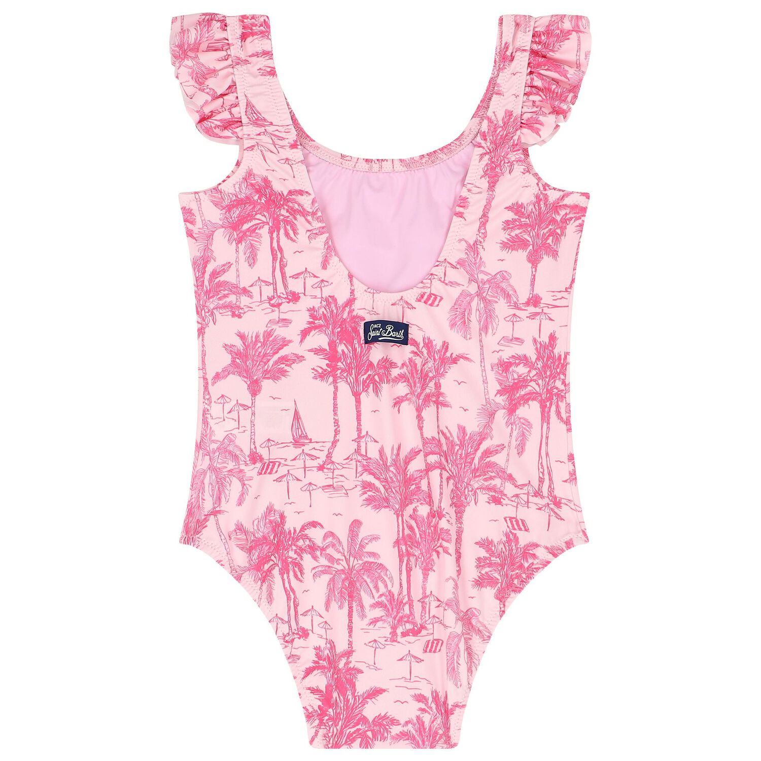 Girls Pink Palm Print Swimsuit, 1, hi-res image number null