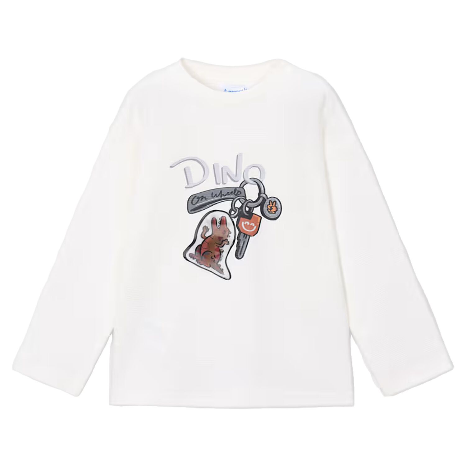 Boys White Dino Long Sleeve Top, 2, hi-res