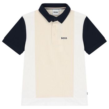 Boys Ivory, White & Navy Blue Polo Shirt