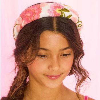 Girls Pink Floral Embroidered Headband