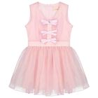 Girls Pink Bow Tulle Dress, 1, hi-res