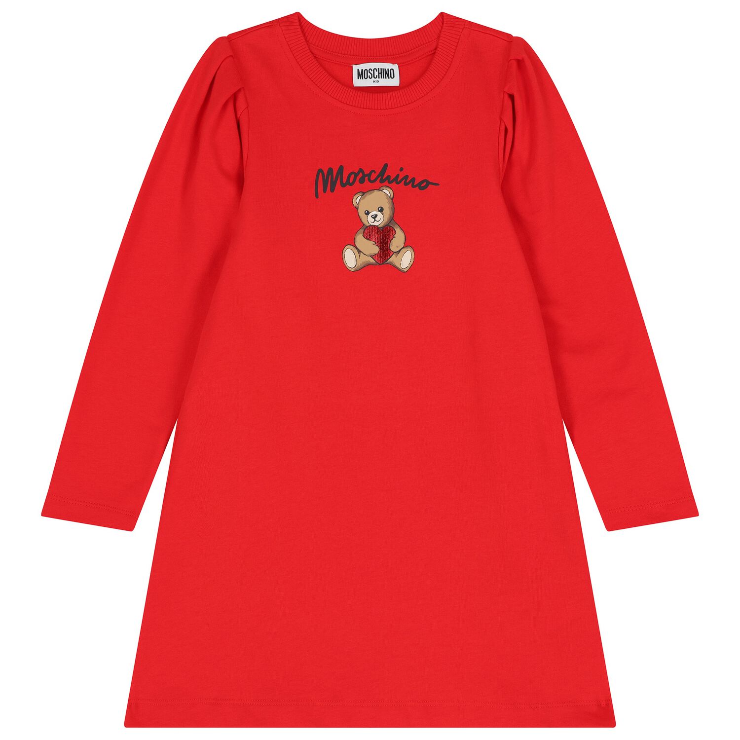 Girls Red Teddy Bear Logo Dress, 3, hi-res