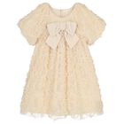 Girls Gold Bow Ruffled Tulle Dress, 1, hi-res