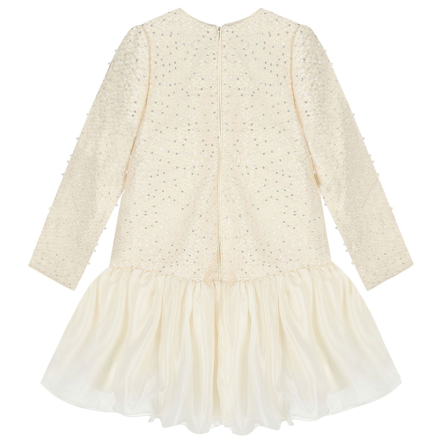 Girls Ivory Sequin Embellished Dress, 1, hi-res