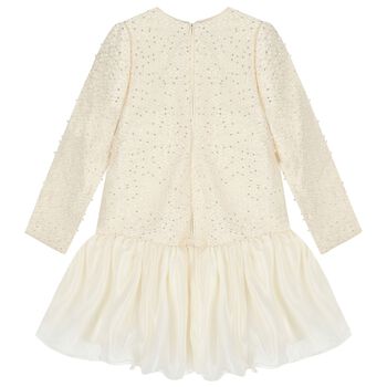 Girls Ivory Sequin Embellished Dress