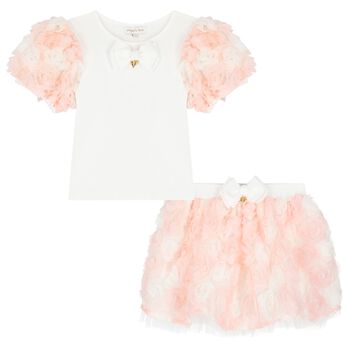 Girls Ivory & Pink Roses Skirt Set