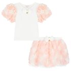 Girls Ivory & Pink Roses Skirt Set, 1, hi-res