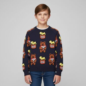 Boys Navy Blue Teddy Bear Sweatshirt