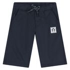 Youngers Boys White & Navy Blue Logo Shorts Set, 1, hi-res