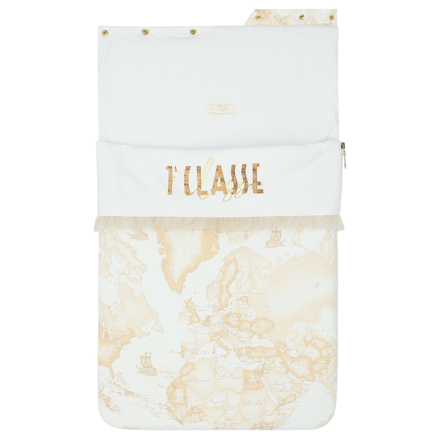 Girls White & Beige Geo Map Baby Nest, 1, hi-res