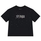 Girls Black Embellished Logo T-Shirt, 3, hi-res