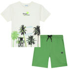 Boys Ivory & Green Palm Tree Shorts Set, 2, hi-res