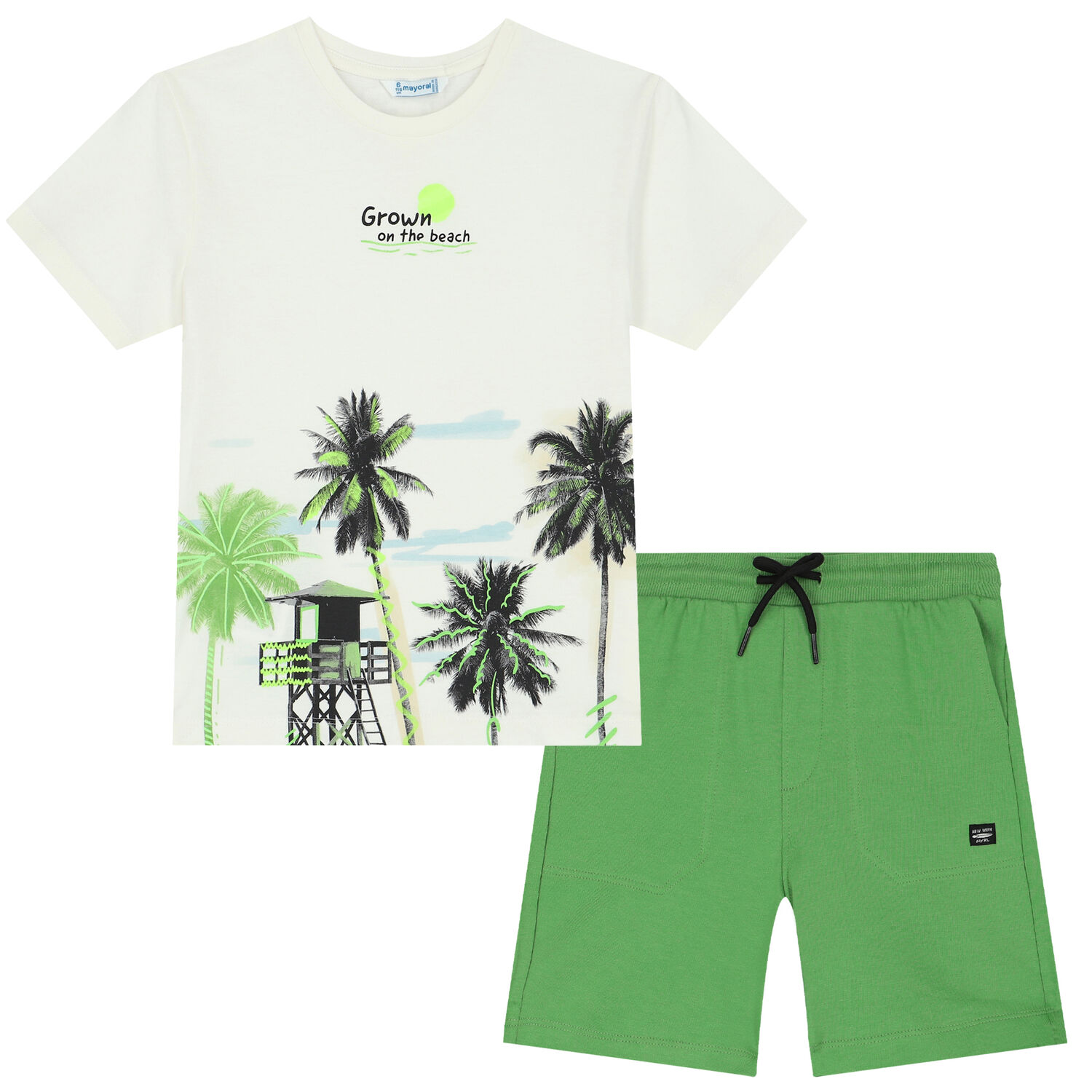 Boys Ivory & Green Palm Tree Shorts Set, 2, hi-res