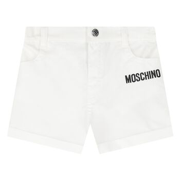Younger Girls White Logo Shorts