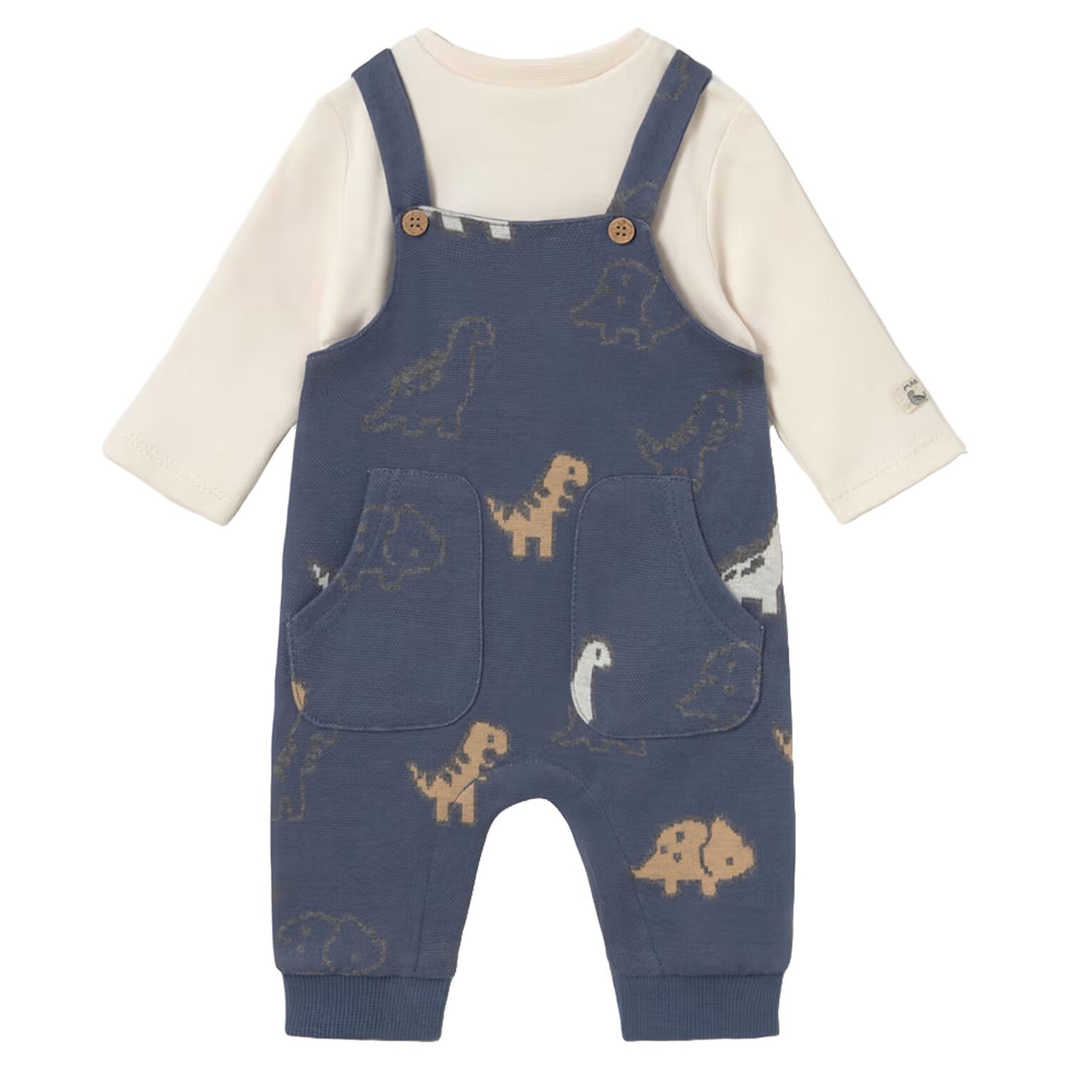 Baby Boys Ivory & Navy Blue Dinosaur Romper, 2, hi-res