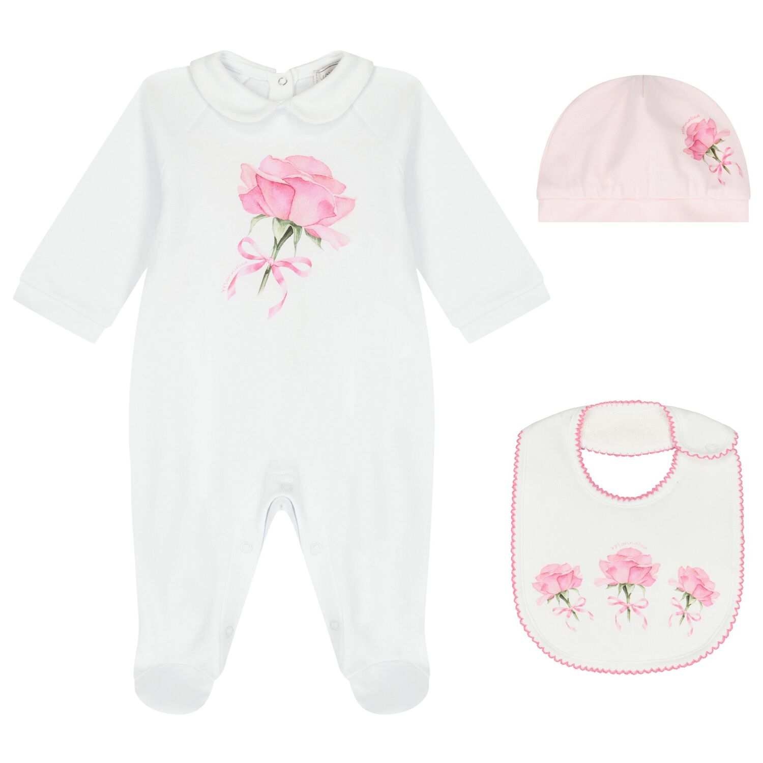Baby Girls White & Pink Rose Babygrow Gift Set, 1, hi-res