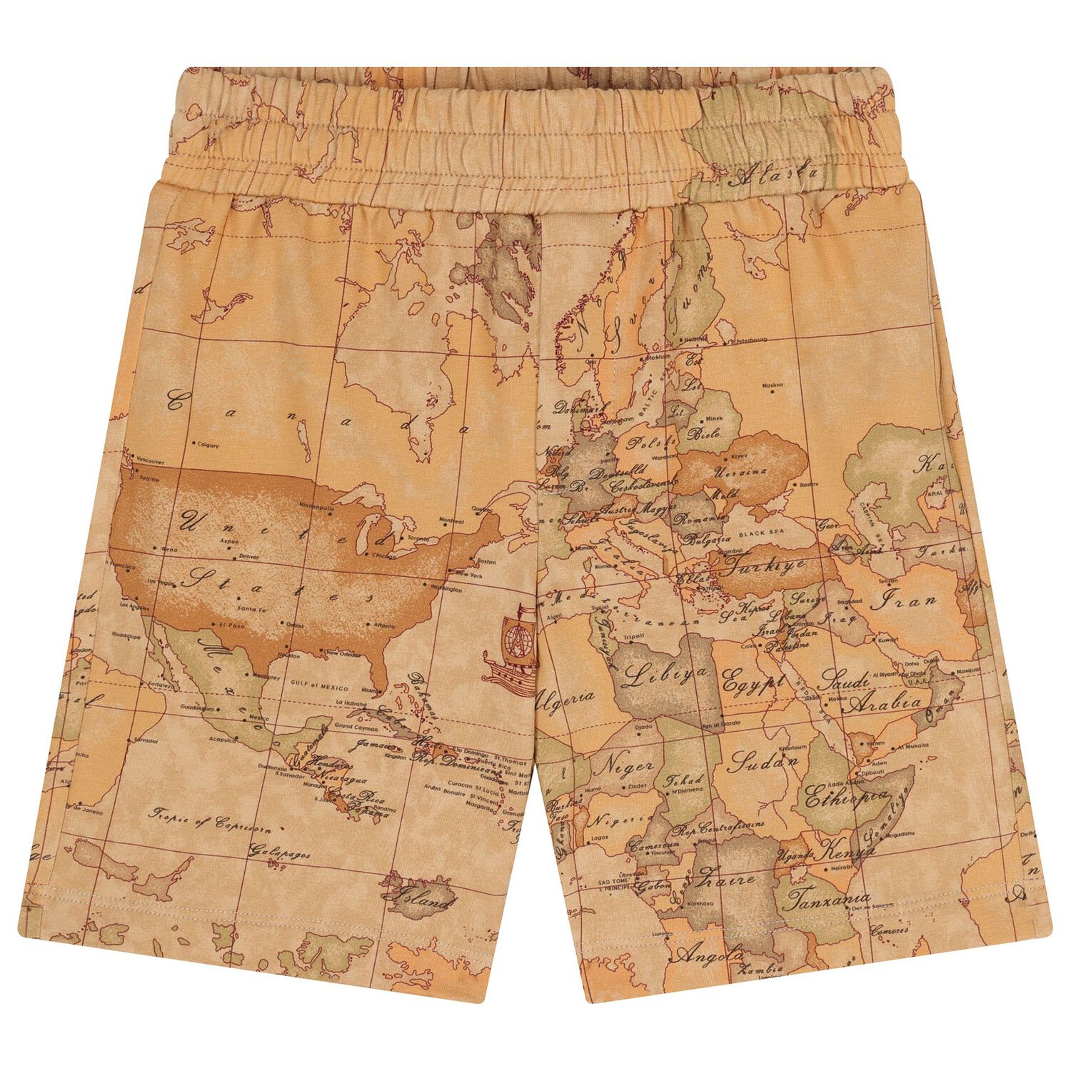 Boys White & Beige Geo Map Shorts Set, 1, hi-res