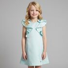 Girls Aqua Satin Ruffle Dress, 3, hi-res