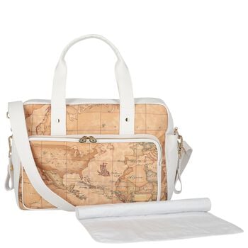 White & Beige Geo Map Baby Changing Bag